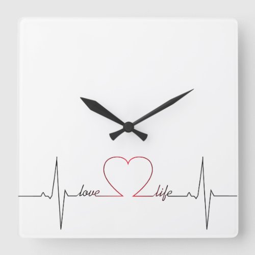 Heart beat with love life inspirational quote square wall clock
