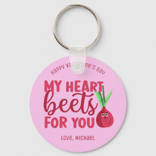 Heart Beets For You Funny Pun Cute Valentine's Day Keychain