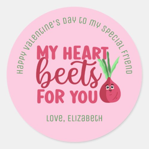 Heart Beets Funny Pun Cute Valentines Day Pink Classic Round Sticker
