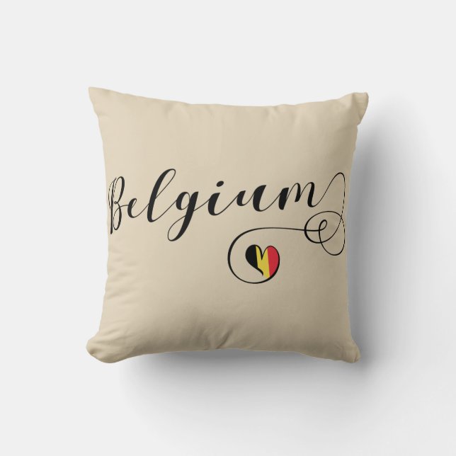 Heart Belgium Pillow, Belgian Flag Throw Pillow (Front)