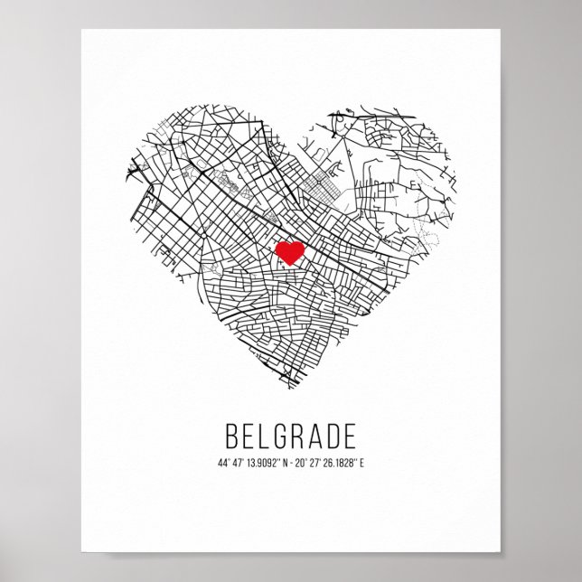 Heart Belgrade City Map, Serbia Poster (Front)
