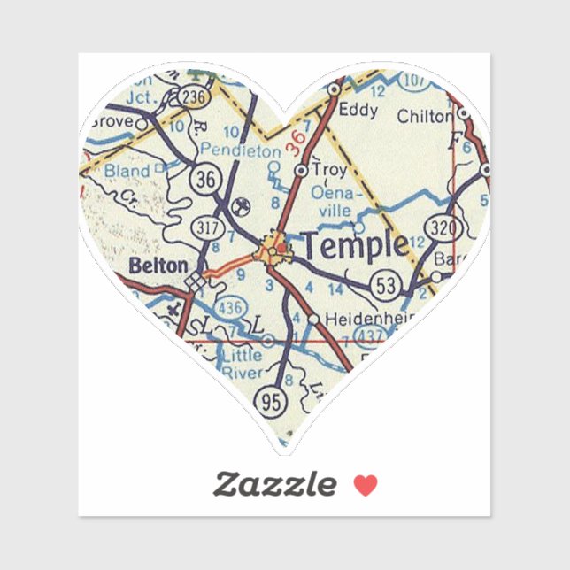 Heart Belton Temple Texas Sticker (Sheet)