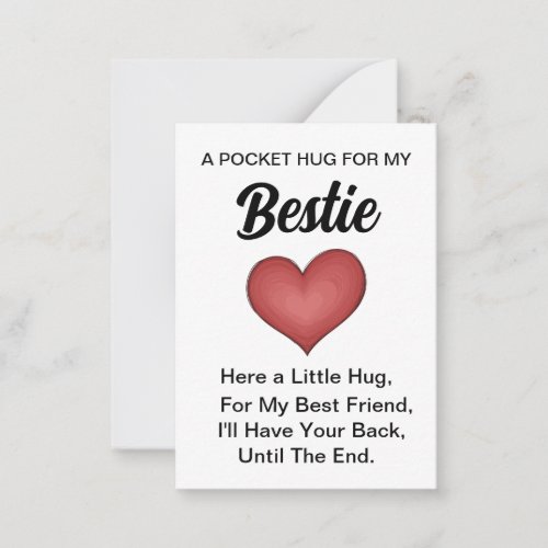 Heart  Bestie Pocket Hug Token Thinking Of You  Note Card