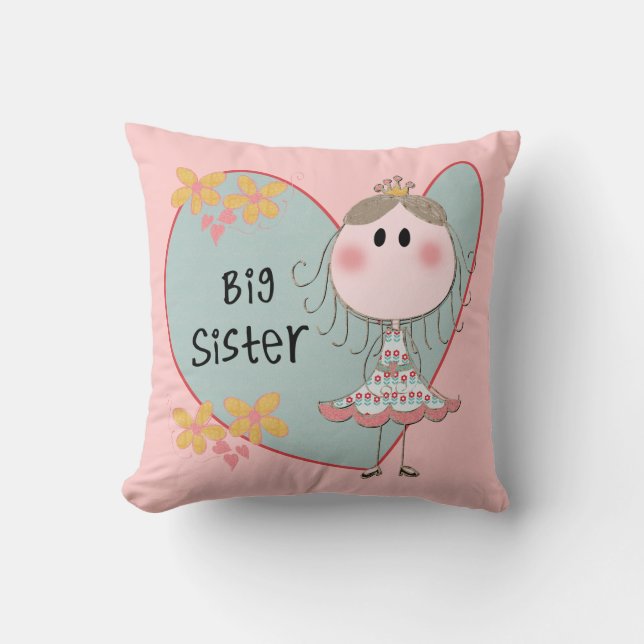 Heart Big Sister Throw Pillow (Front)