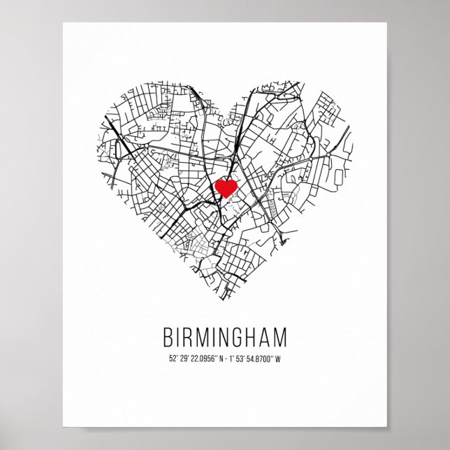 Heart Birmingham City Map (United Kingdom) Poster (Front)