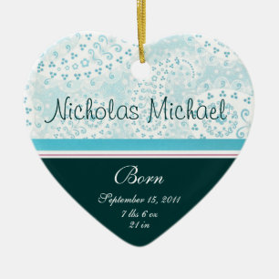 Heart Birth Announcement Keepsake Ceramic Ornament