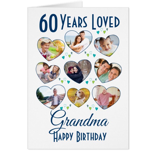 Heart Birthday Photo Collage Cards (Front)