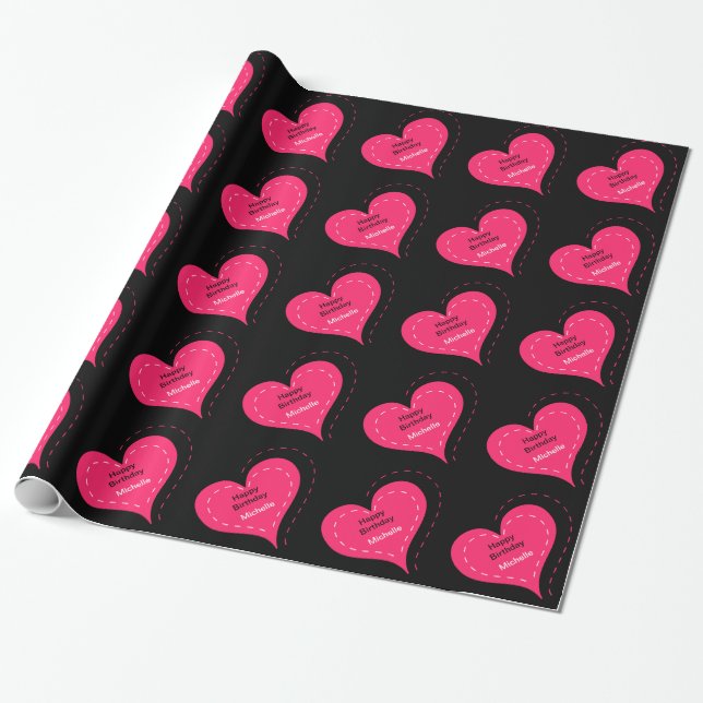 Heart Birthday Wrapping Paper (Unrolled)