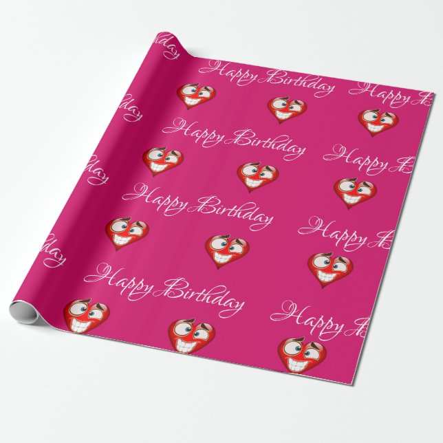 Heart Birthday Wrapping Paper (Unrolled)