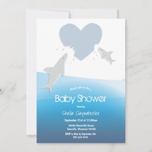 Heart Bites and Sharks  Baby Shower Invitation