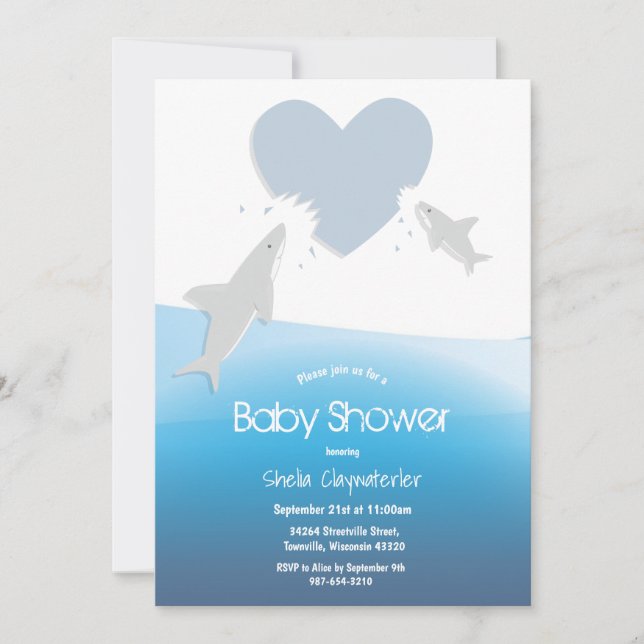 Heart Bites and Sharks | Baby Shower Invitation (Front)
