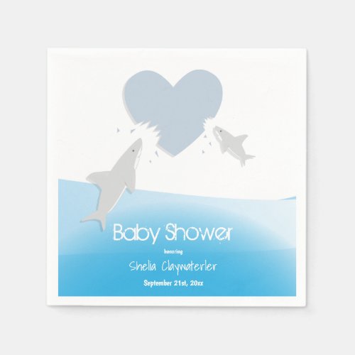 Heart Bites and Sharks  Baby Shower Paper Napkin