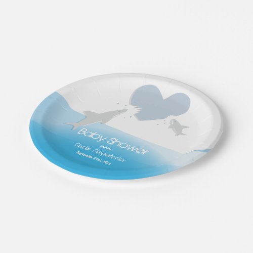 Heart Bites and Sharks  Baby Shower Paper Plate