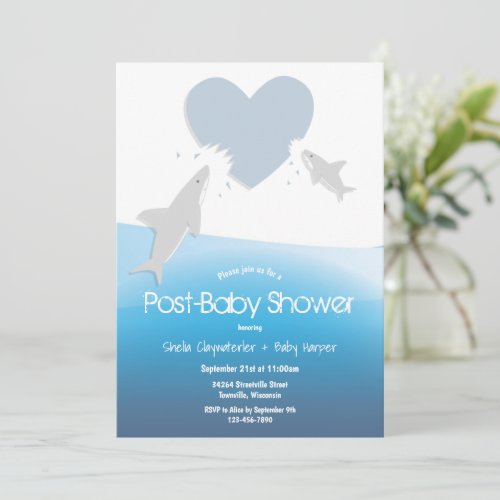 Heart Bites Sharks Post Baby Shower Invitation