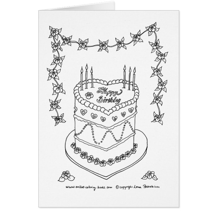 Heart Bithday Cake Line Drawing Card