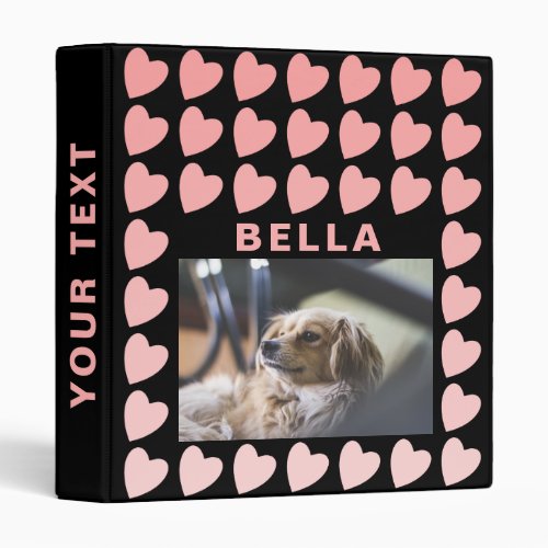 Heart Black and Pink Pattern Pet Dog Photo Album 3 Ring Binder