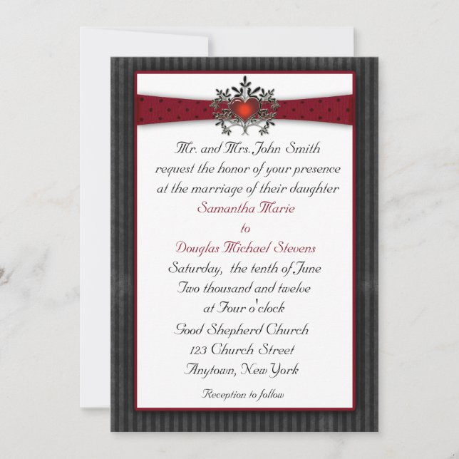 Heart Black Maroon Wedding Invitation (Front)