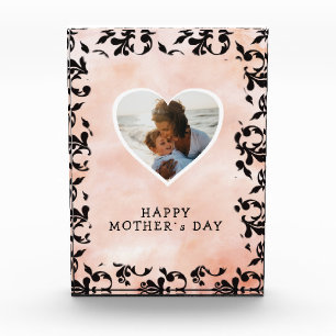 Heart Black Rococo Watercolor Mother`s Day  Photo Block
