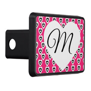 Heart Black White Logo Monogram Name Pink Hitch Cover