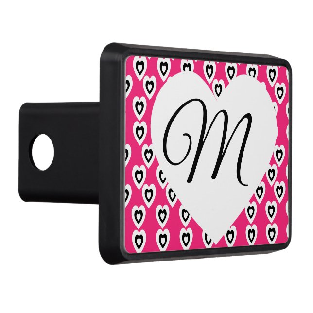 Heart Black White Logo Monogram Name Pink Hitch Cover (Right)