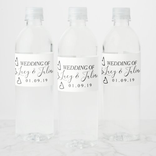 Heart Black White Wedding Water Bottle Label