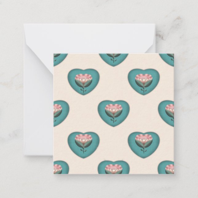 Heart Blossom Floral Pattern | Retro Scandinavian  Note Card (Front)