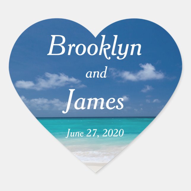 Heart Blue Beach Wedding Stickers (Front)