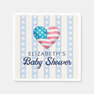 Heart & Blue Stars Stripes Boy Baby Shower Napkins