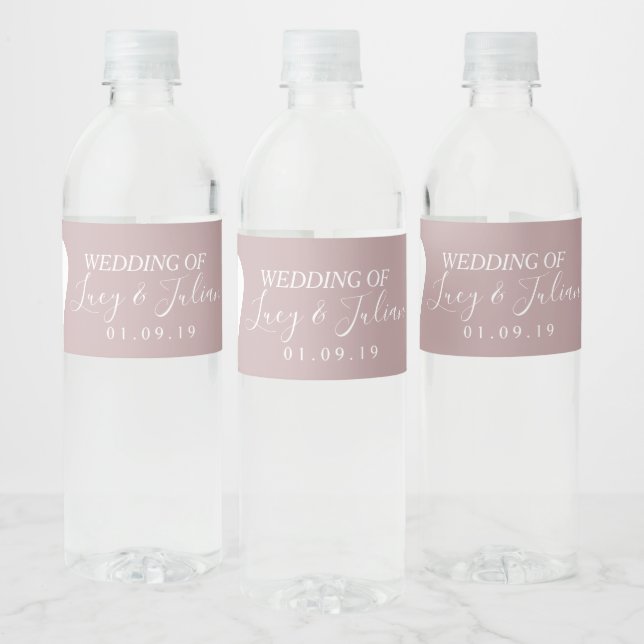 Heart Blush Pink White Wedding Water Bottle Label (Bottles)