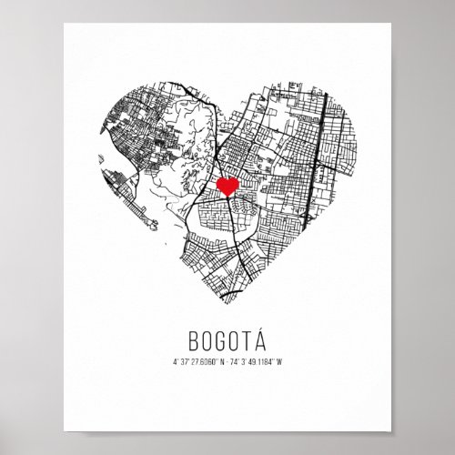 Heart Bogot City Map Colombia Poster