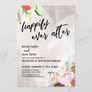 Heart Boho Floral Rustic Wood Happily Ever After Invitation