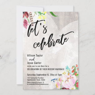 Heart Boho Floral Rustic Wood Let's Celebrate Invitation