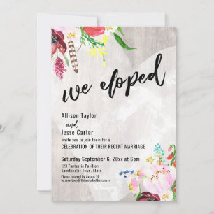 Heart Boho Floral Rustic Wood We Eloped Party Invitation