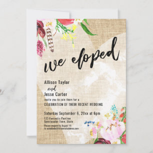 Heart Boho Flowers Burlap We Eloped Reception-Only Invitation