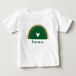Heart Boho Green Rainbow with Personalized Name Baby T-Shirt