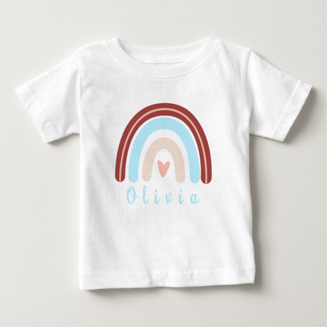 Heart Boho Rainbow with Personalized Name  Baby T-Shirt (Front)