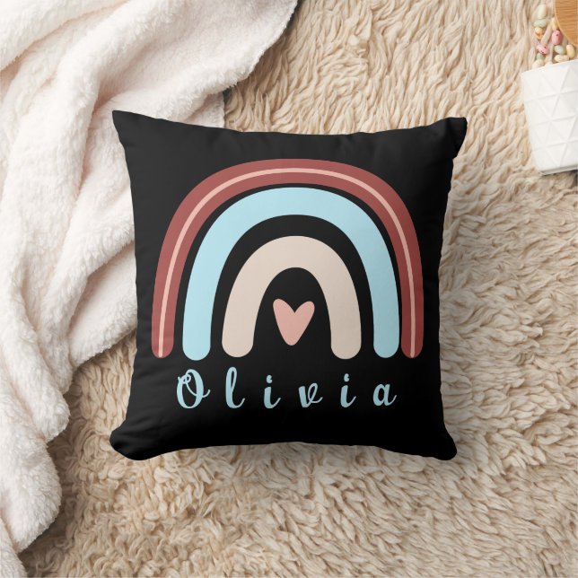 Heart Boho Rainbow with Personalized Name Throw Pillow (Blanket)