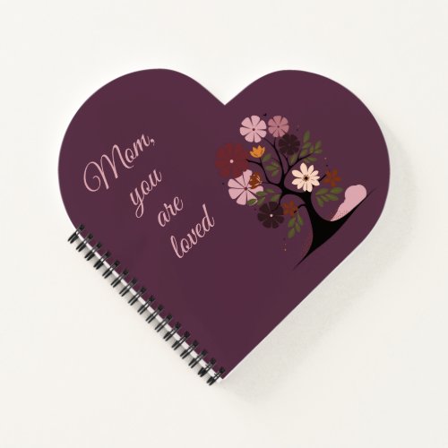 Heart boho tree for moms on purple background notebook