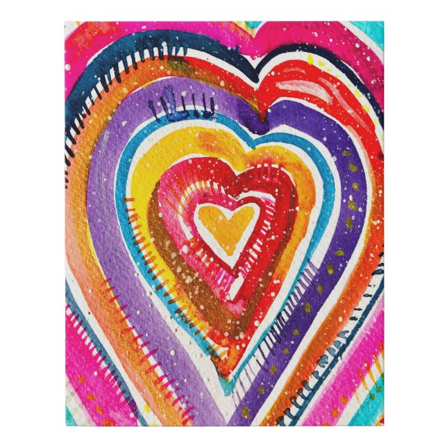 Heart boho watercolor art faux canvas print (Front)