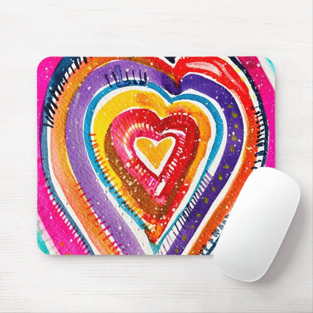 Heart boho watercolor art mouse pad (With Mouse)