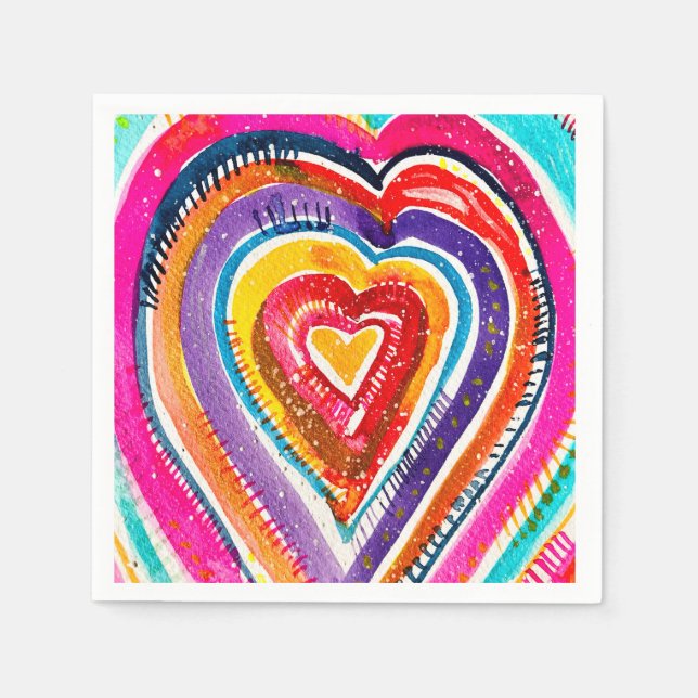 Heart boho watercolor art napkins (Front)