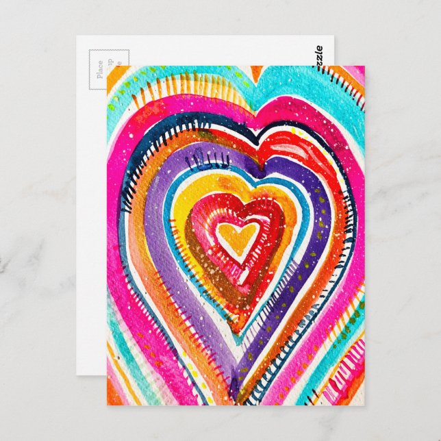 Heart boho watercolor art postcard (Front/Back)
