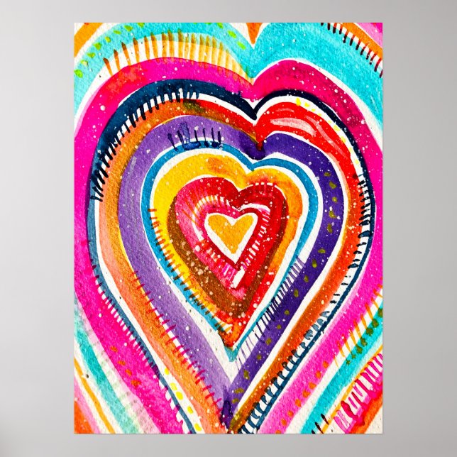 Heart boho watercolor art poster (Front)