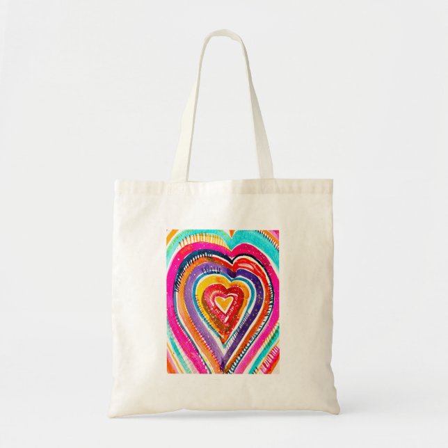 Heart boho watercolor art tote bag (Front)