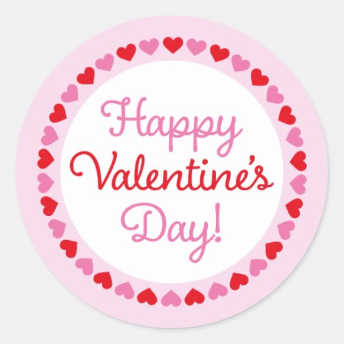 Heart Border Happy Valentines Day Round Sticker