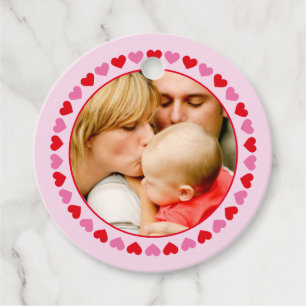 Heart Border Valentine's Day Photo Round Gift Tag