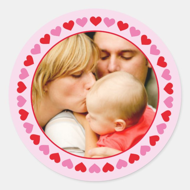 Heart Border Valentine's Day Photo Round Sticker (Front)