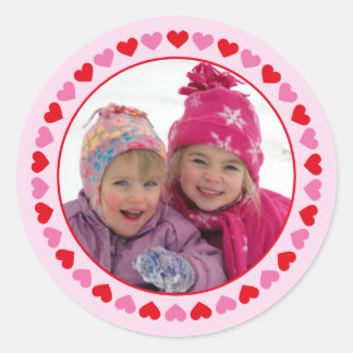 Heart Border Valentine's Day Photo Round Sticker
