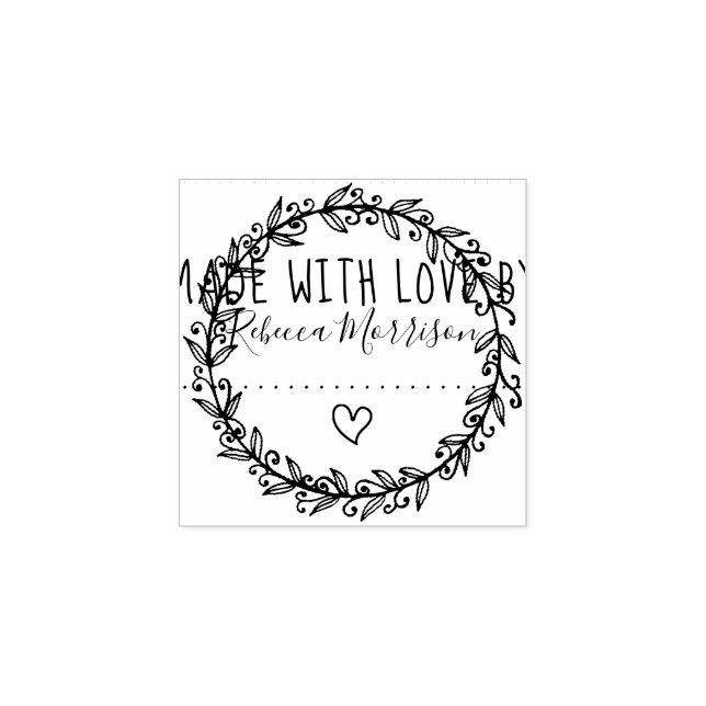Heart & Botanical Wreath | Custom Made With Love Rubber Stamp (Imprint)