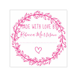 Heart & Botanical Wreath   Custom Made With Love Self-inking Stamp